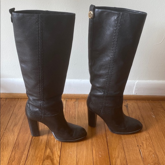 TORY BURCH black leather boots high heel knee high tall size 8 - Picture 3 of 7